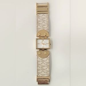 Michael Kors Signature Gold Ladies Watch Leather Band (MK2342) Very Good Cond.